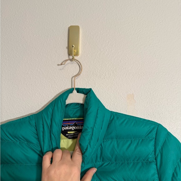 Patagonia Women's Down Sweater puff zip jacket in aqua stone/green Sz M ~flaw - Picture 4 of 11